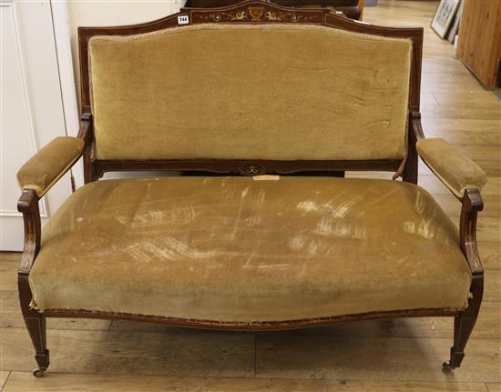 An Edwardian ivory and boxwood inlaid rosewood settee W.126cm